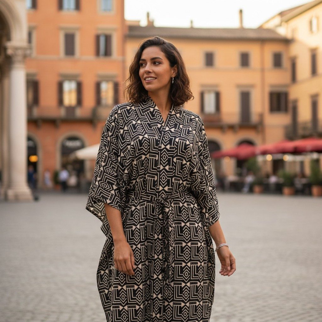 Guru-Shop Midikleid Langes Boho Sommerkleid mit African Print,.. alternative Bekleidung