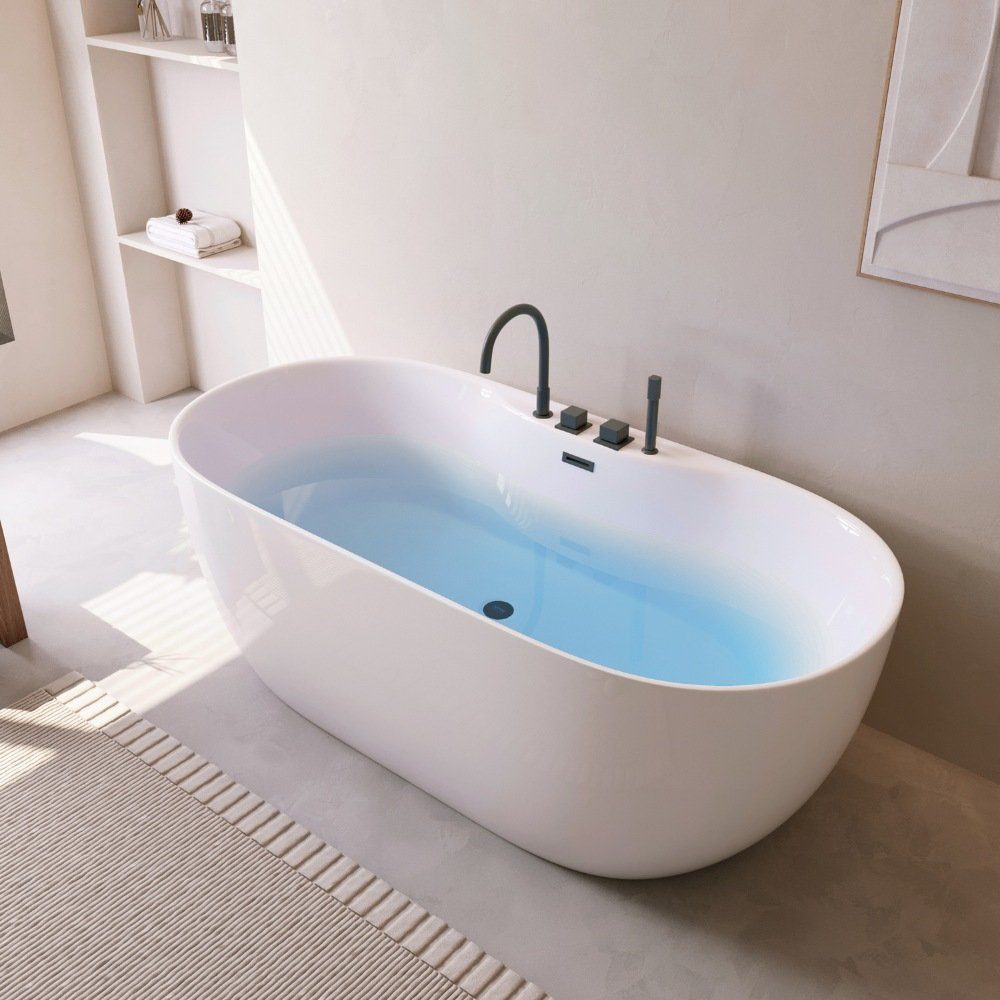 HOME DELUXE Badewanne LENI mit schwarzer Armatur, (1-tlg), 170 x 80 x 58 cm - mit Fußgestell und Abflussset, Wanne, Badezimmer