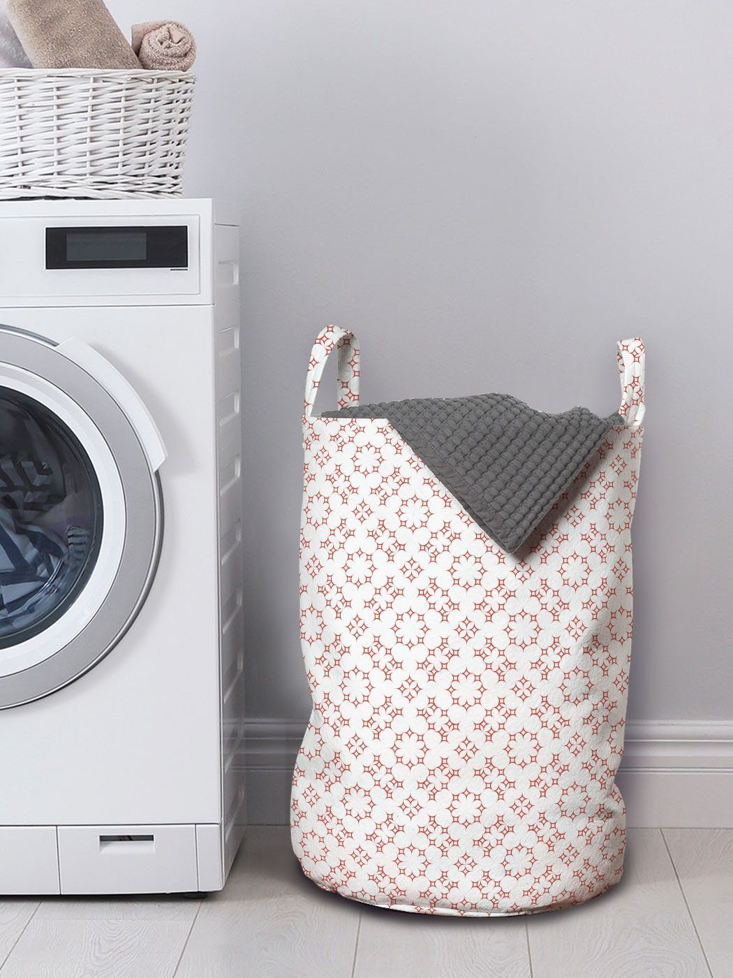 Abakuhaus Waschsalons, für Wäschesäckchen Repeating Kordelzugverschluss Floral Griffen Jahrgang Geometric mit Wäschekorb