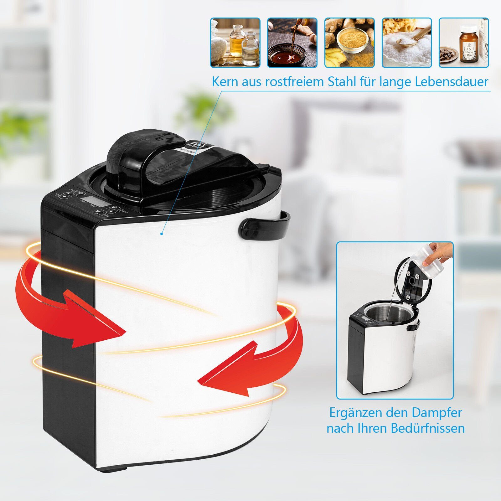 COSTWAY Sauna 3L Dampfsauna, 1000W, mit Sitz