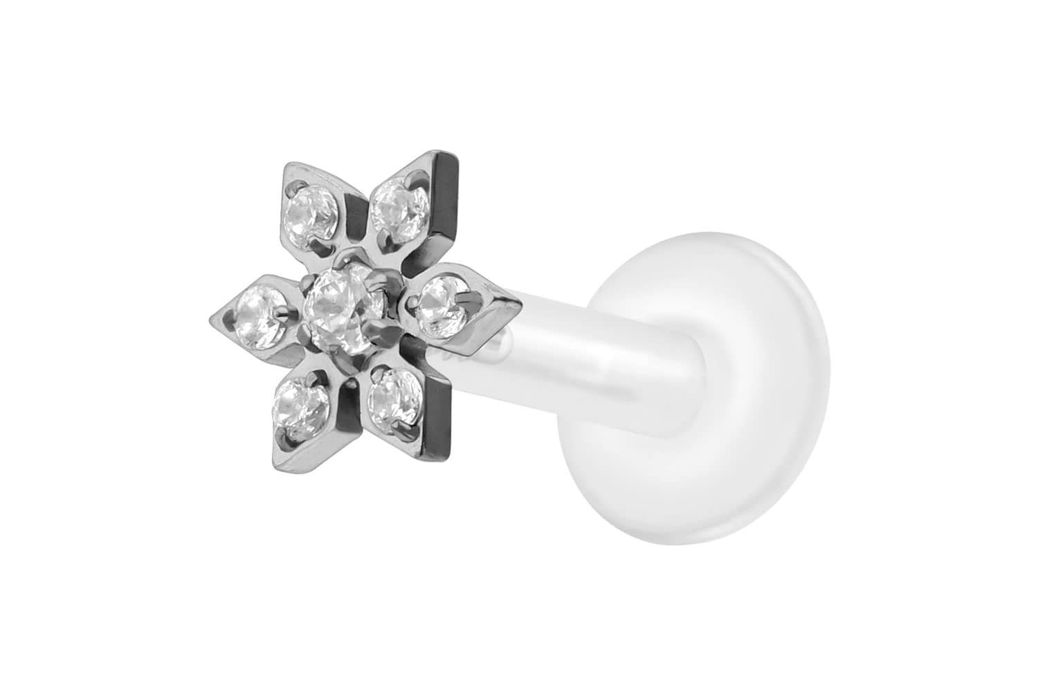 PIERCINGLINE Piercing-Set PTFE Labret mit Innengewinde + Titan-Aufsatz KRISTALLBLUME (Labrets, 1-tlg)