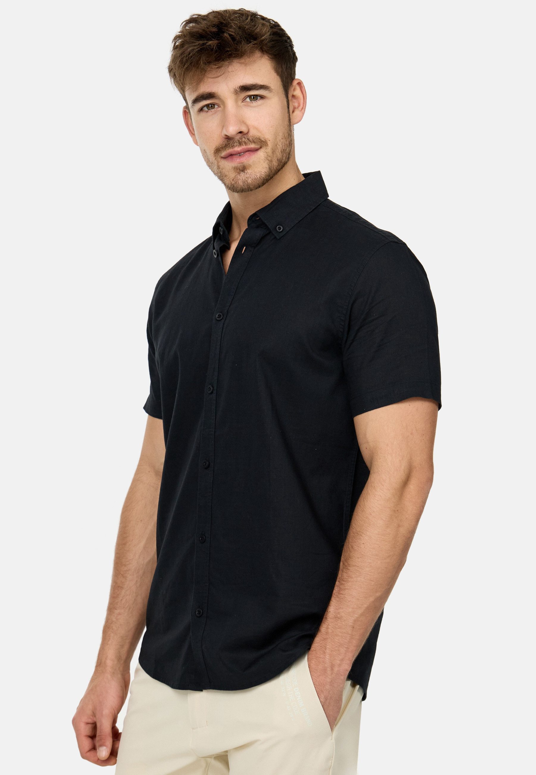 INDICODE Kurzarmhemd Herren INBravida Herrenhemd Kurzarm aus einem leichtem Leinenmix, mit Button-Down-Kragen – Bild 3 von 5