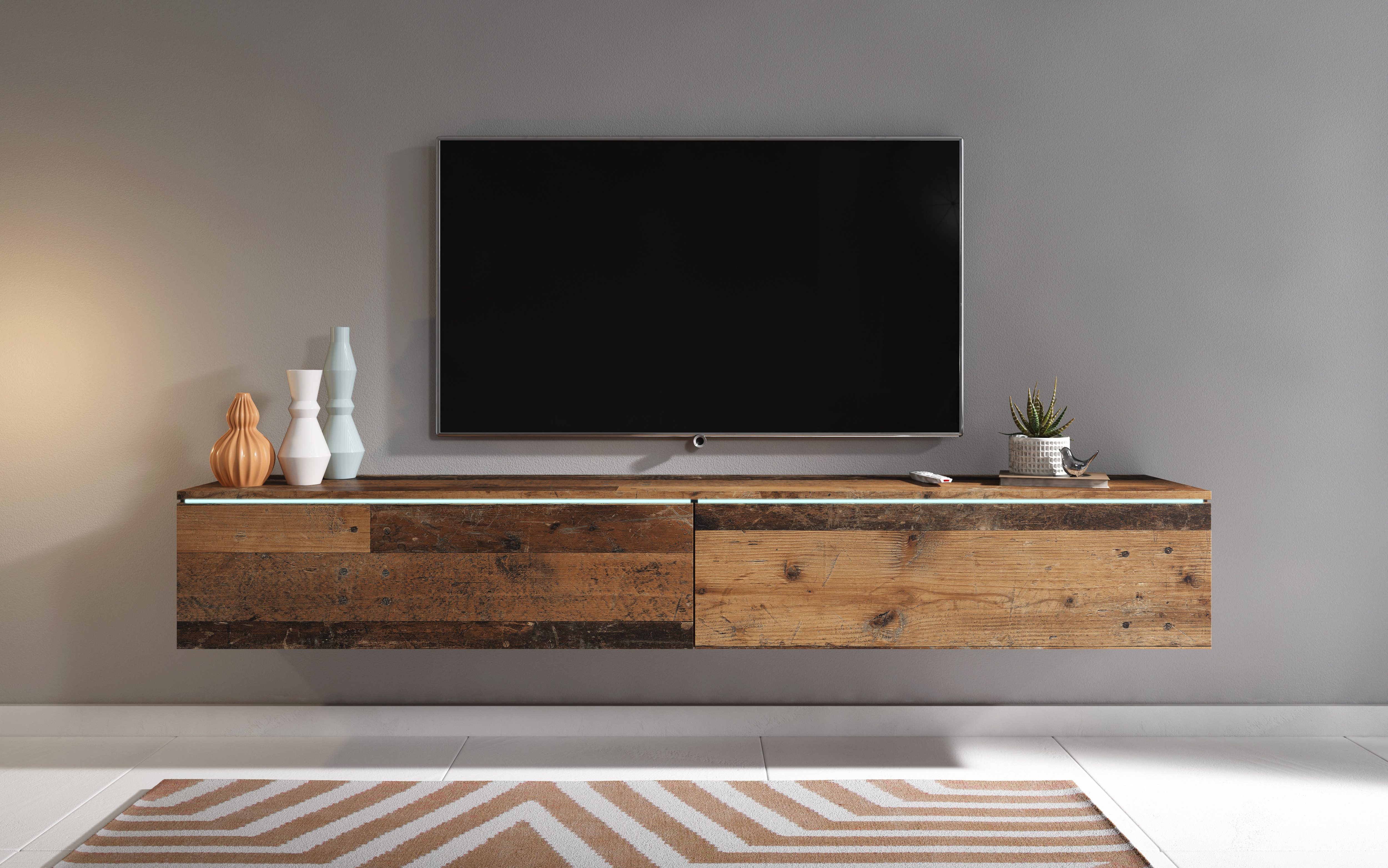 Home affaire Lowboard LOWBOARD VERA, wahlweise mit oder ohne Beleuchtung, Modernes griffloses TV-Board, 180 cm TV-Schrank, stehend und hängend