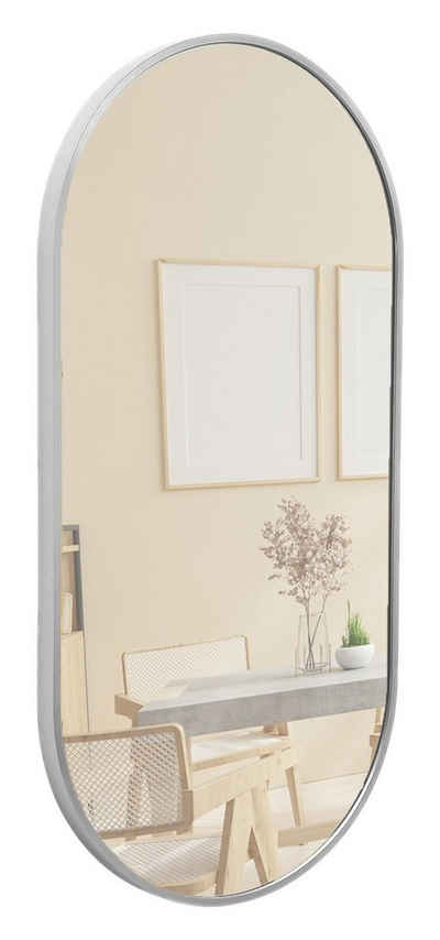 Terra Home Wandspiegel (inklusive Schrauben und Dübel), Badezimmerspiegel Flurspiegel Metallrahmen Silber 80x40x3