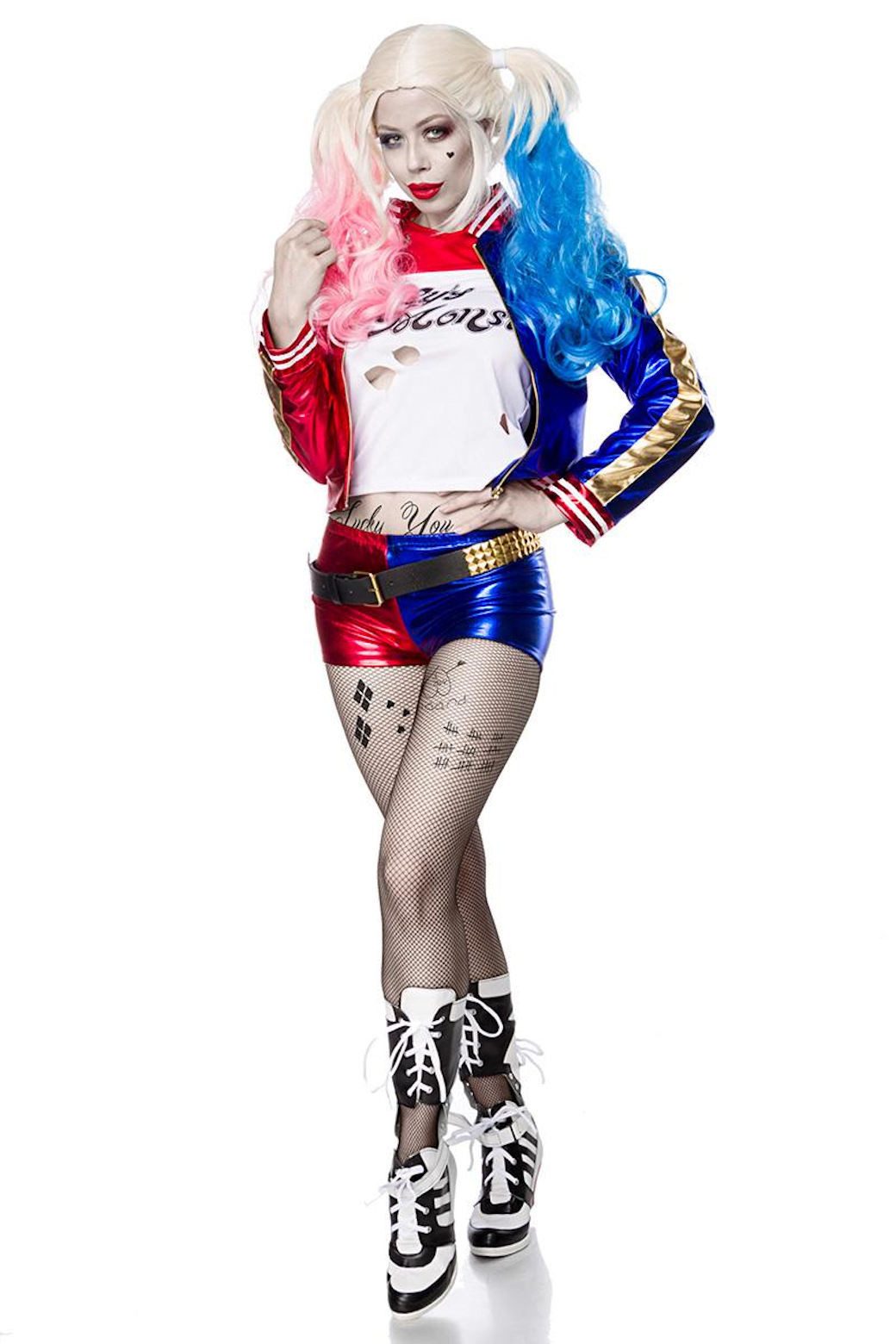 Mask Paradise Clown-Kostüm 5-tlg. Suicide Harlequin Harley Quinn Clown-Kostüm Karneval Halloween
