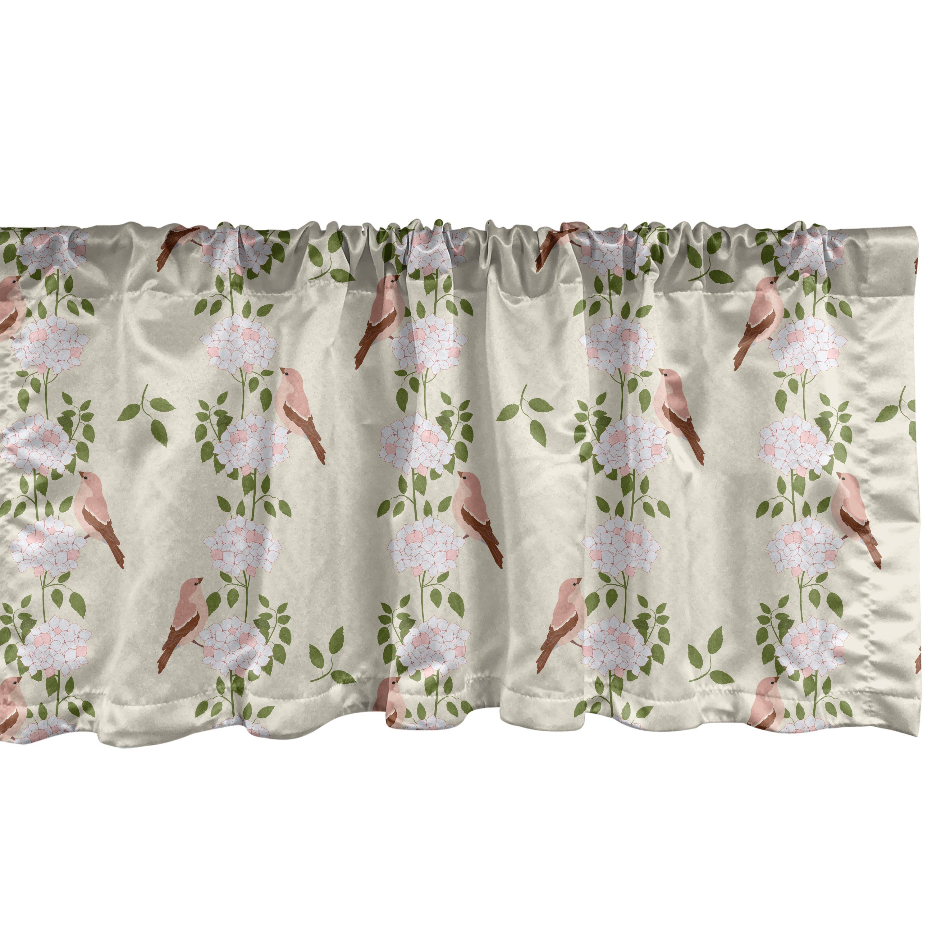 Scheibengardine Vorhang Volant für Küche Schlafzimmer Dekor mit Stangentasche, Abakuhaus, Microfaser, Botanisch Hortensia und Vogel-Streifen