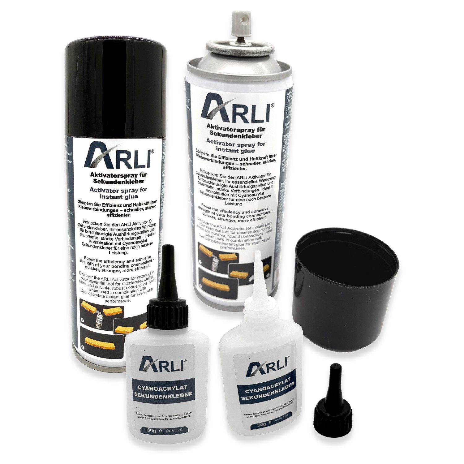 ARLI Montagekleber Клей момент 100g mit Aktivator 400ml Universal, (1-tlg), Cyanacrylat Kleber Schnell trocknender Klebstoff