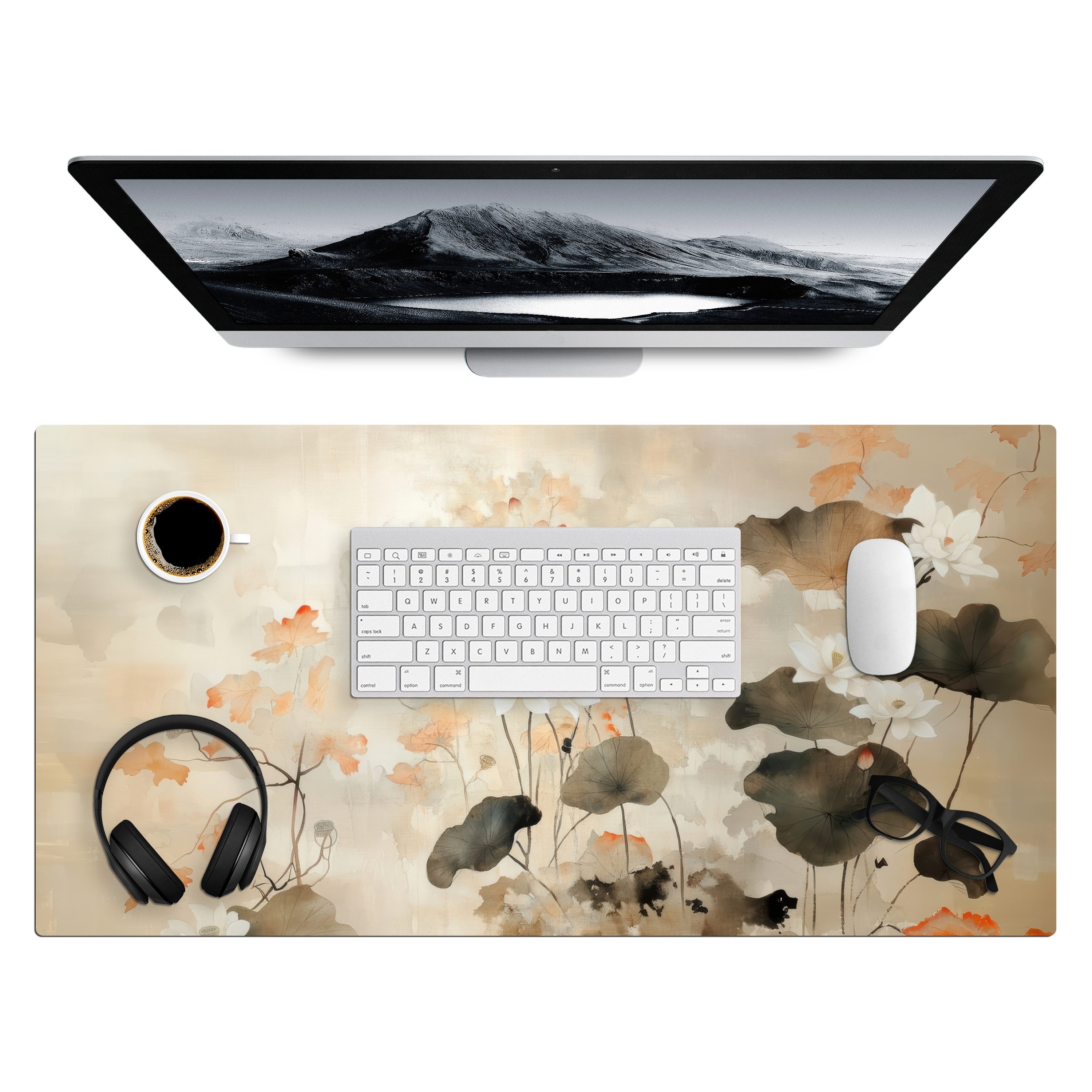 MuchoWow Gaming Mauspad Blumen - Japandi - Wabi sabi (1-St), Gaming Mauspad XXL, Schreibtischunterlage, Desk Mat Groß, 80x40 cm