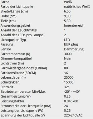 STAR TRADING LED Nachtlicht LED Nachtlicht Dämmerungssensor Stecker warmweiß 6x9x5,3cm 3000K 357