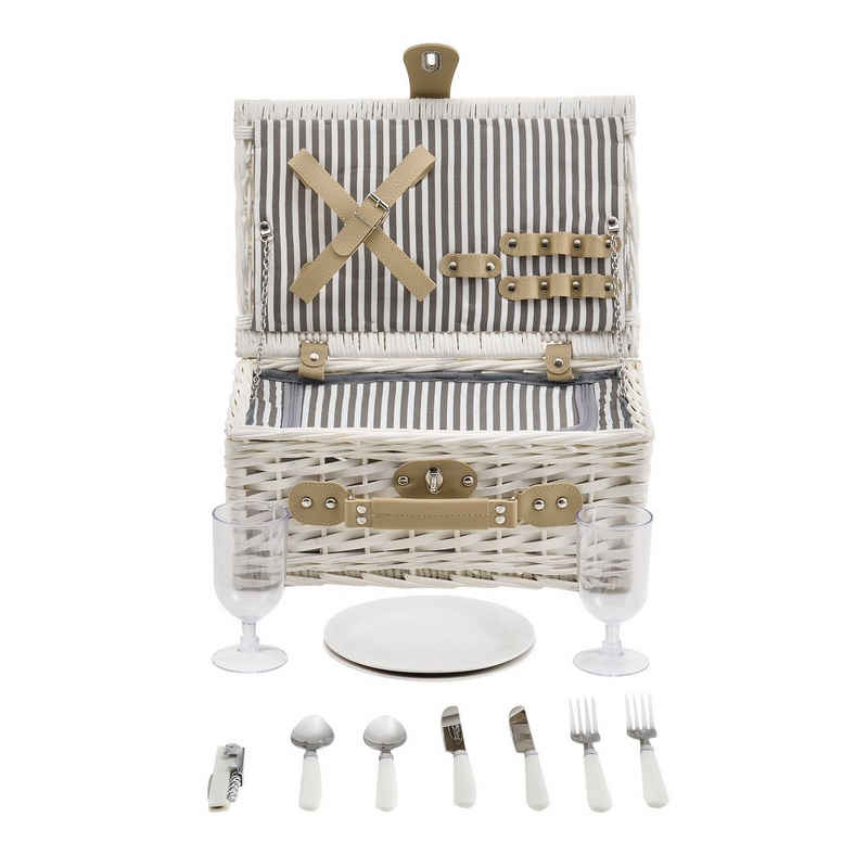 casa.pro Besteck-Set, Picknickkorb mit Besteck für 2 Personen Weiß