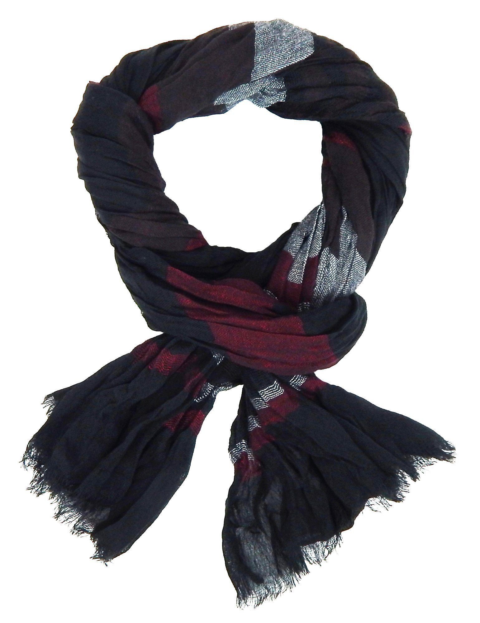 Ella Jonte Modeschal, Weicher Casual-Schal gestreift in Schwarz-Burgund, 180x65 cm