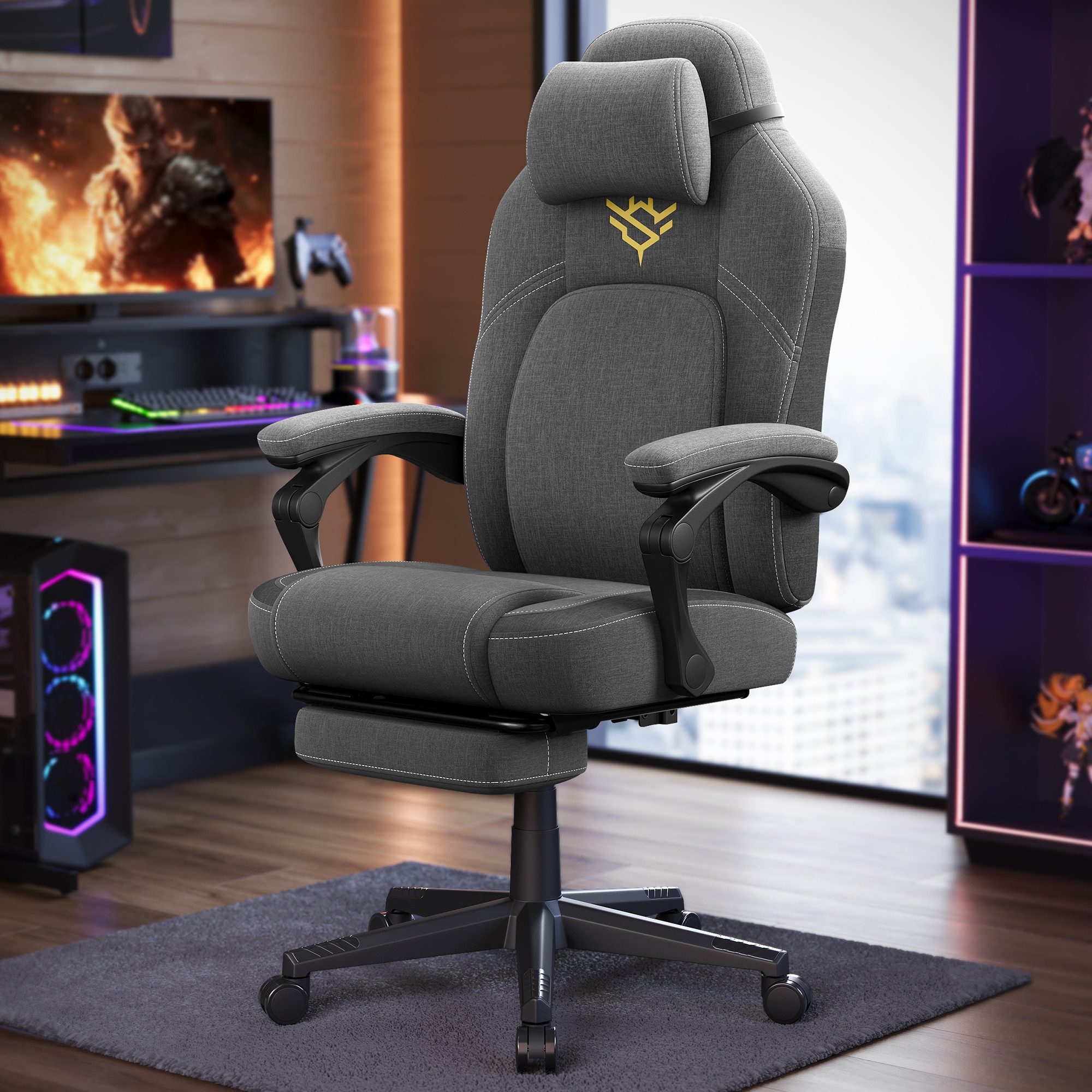 SONGMICS HOME Gaming-Stuhl Bürostuhl, Computerstuhl, ergonomischer mit Fußstütze und Kopfkissen, höhenverstellbar