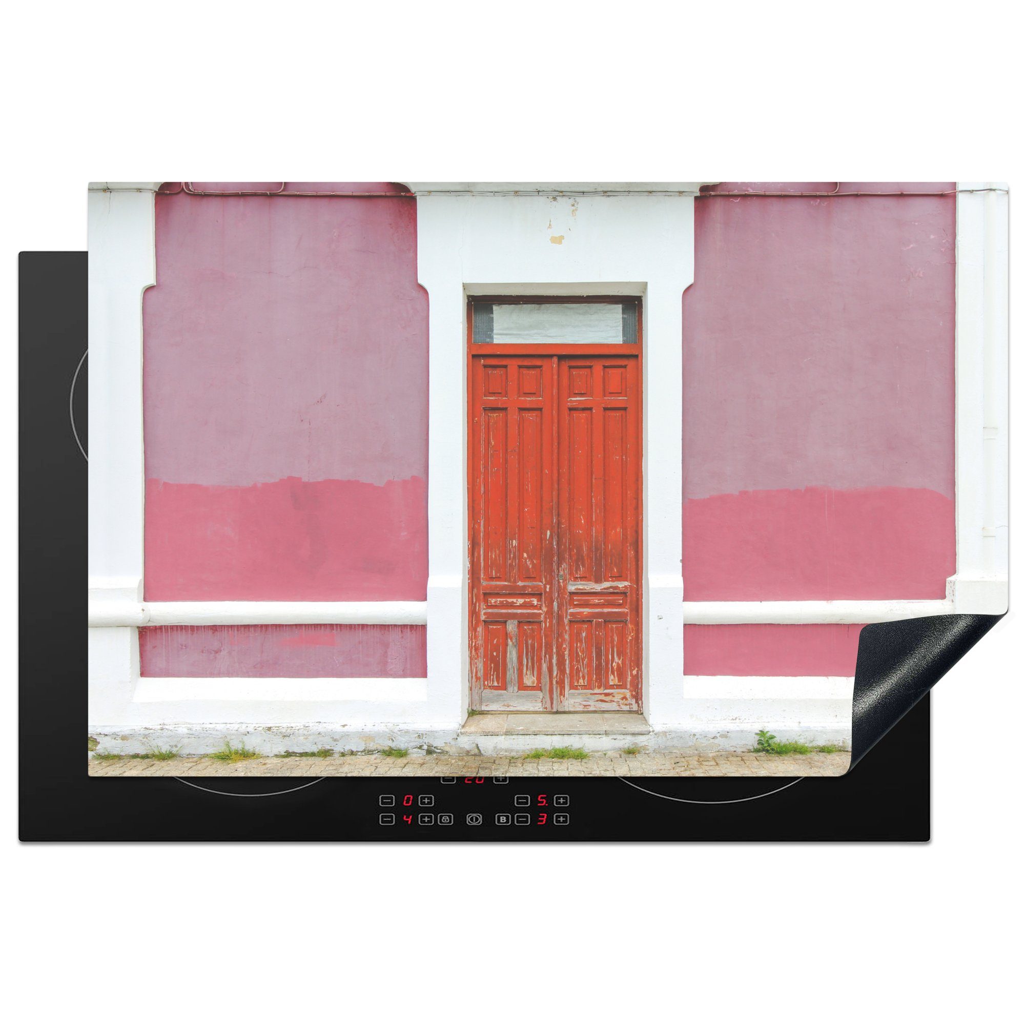 in Ceranfeldabdeckung 81x52 rosa für Rote küche, Tür Wand, MuchoWow tlg), (1 die cm, einer Herdblende-/Abdeckplatte Schutz Vinyl, Induktionskochfeld