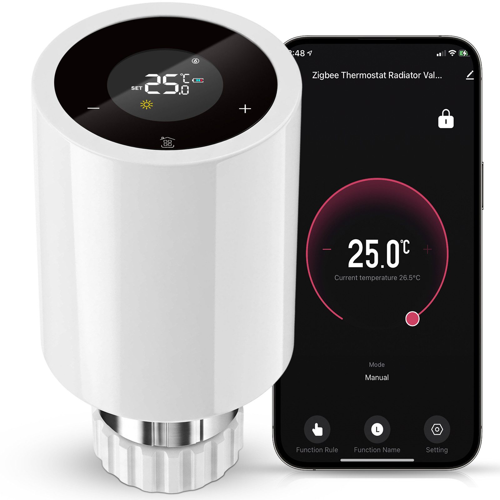 HS Onsing Heizkörperthermostat smart Wifi Heizungsthermostat Steuerung per Tuya, Smart Life APP, Zigbee-Hub erforderlich, Kompatibel mit Alexa und Google Assistant