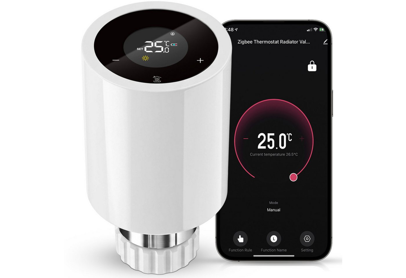 HS Onsing Heizkörperthermostat smart Wifi Heizungsthermostat Steuerung per Tuya, Smart Life APP, Zigbee-Hub erforderlich, Kompatibel mit Alexa und Google Assistant