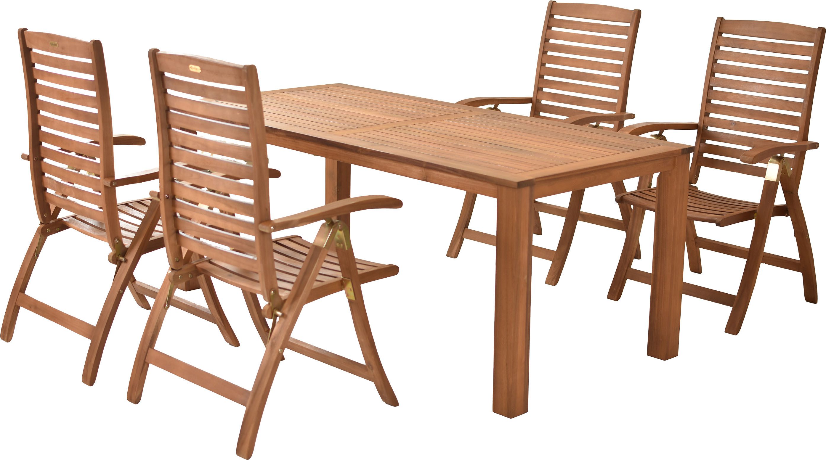 MERXX Garten-Essgruppe Paraiba, (Set, 5-tlg), inkl. 4 Klappsessel, 1 Tisch