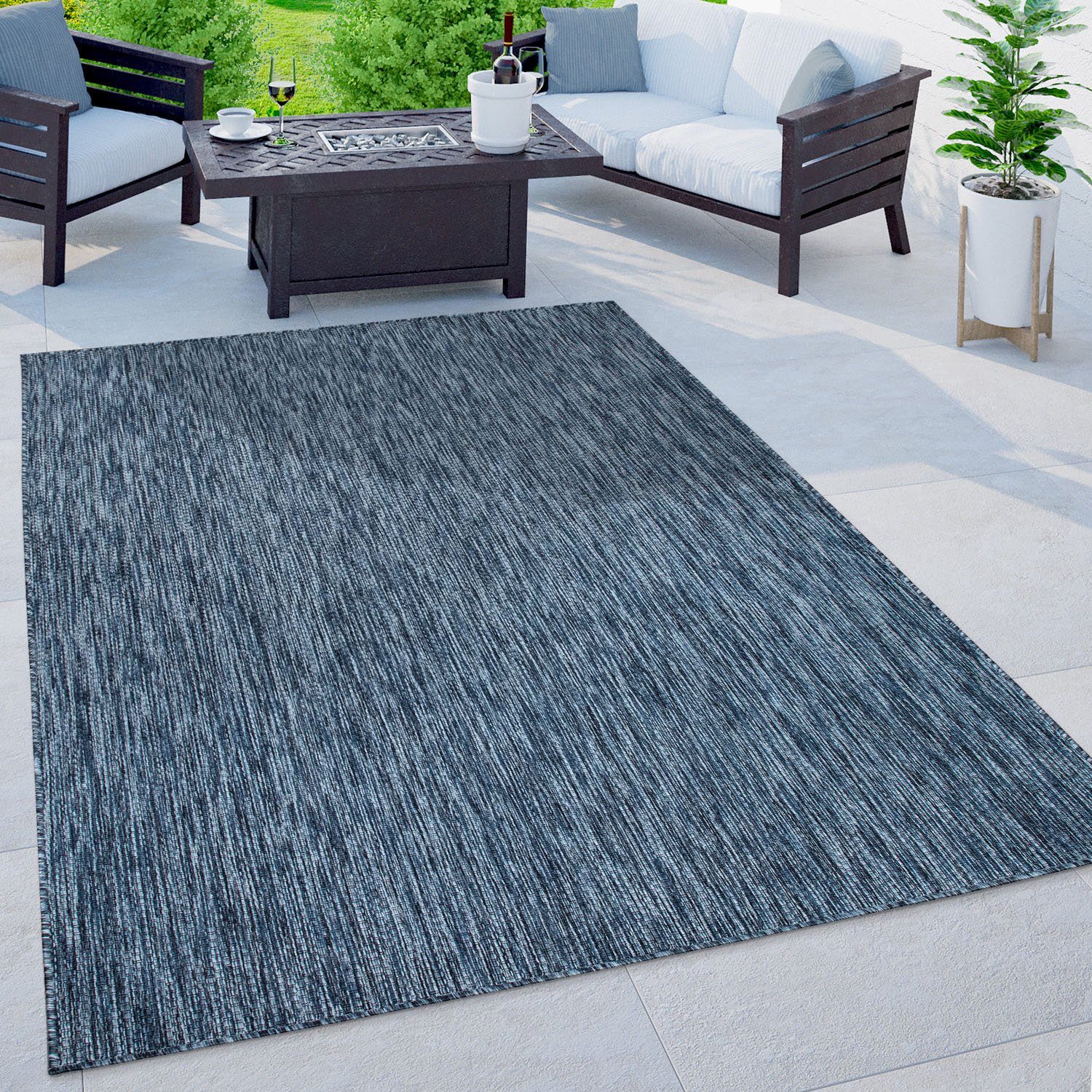 Teppich Venedig, Home affaire, rechteckig, Höhe: 4 mm, Flachgewebe, Sisal-Optik, meliert, UV-beständig, Outdoor geeignet blau | Kurzflor-Teppiche