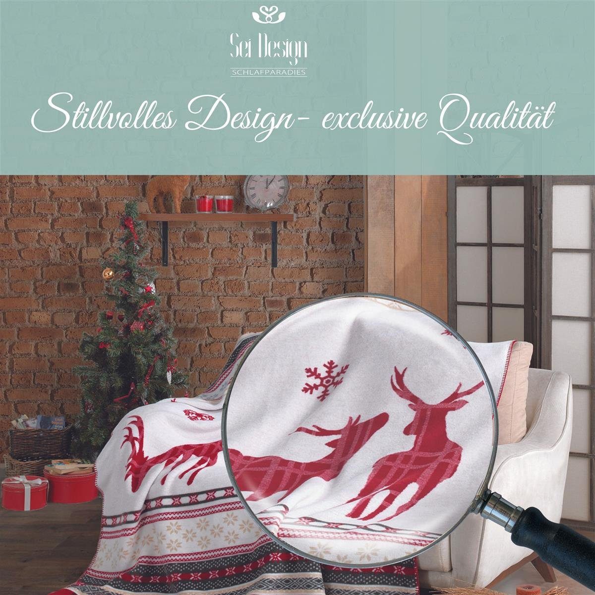 SEI Weihnachten 150x200 Sofa red, Design, Überwurf X-Mas Plaid cm Rentier