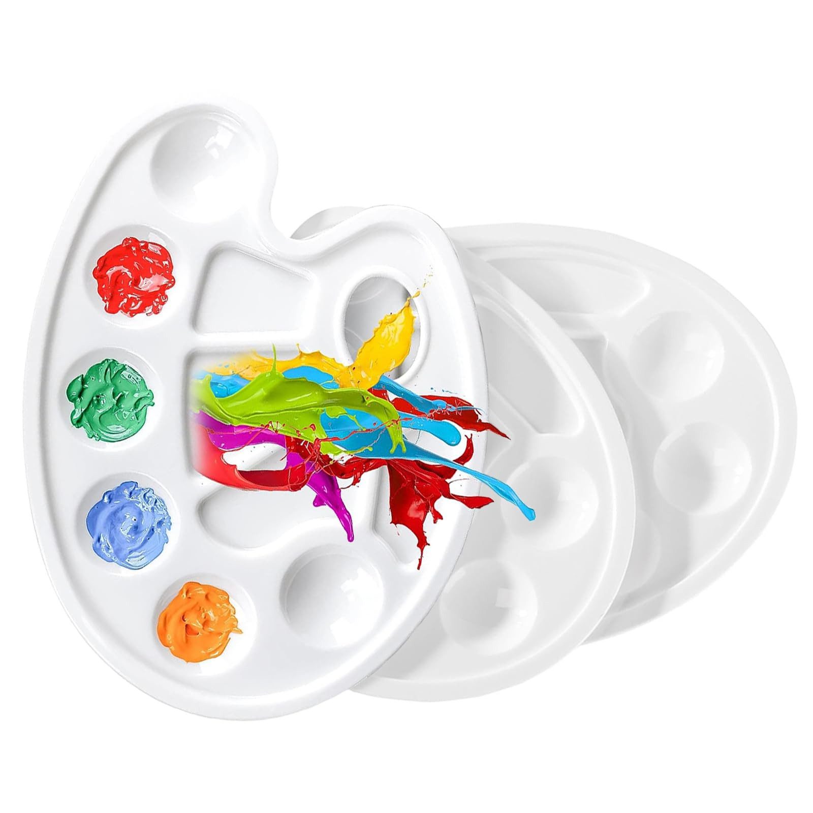 FOUORTUNATE-BEE Bastelfilz 3er Set Mischpalette mit Daumenloch und 10 Mulden Weiß, Malpalette für Künstler mit Griffloch, Acryl Aquarell Öl