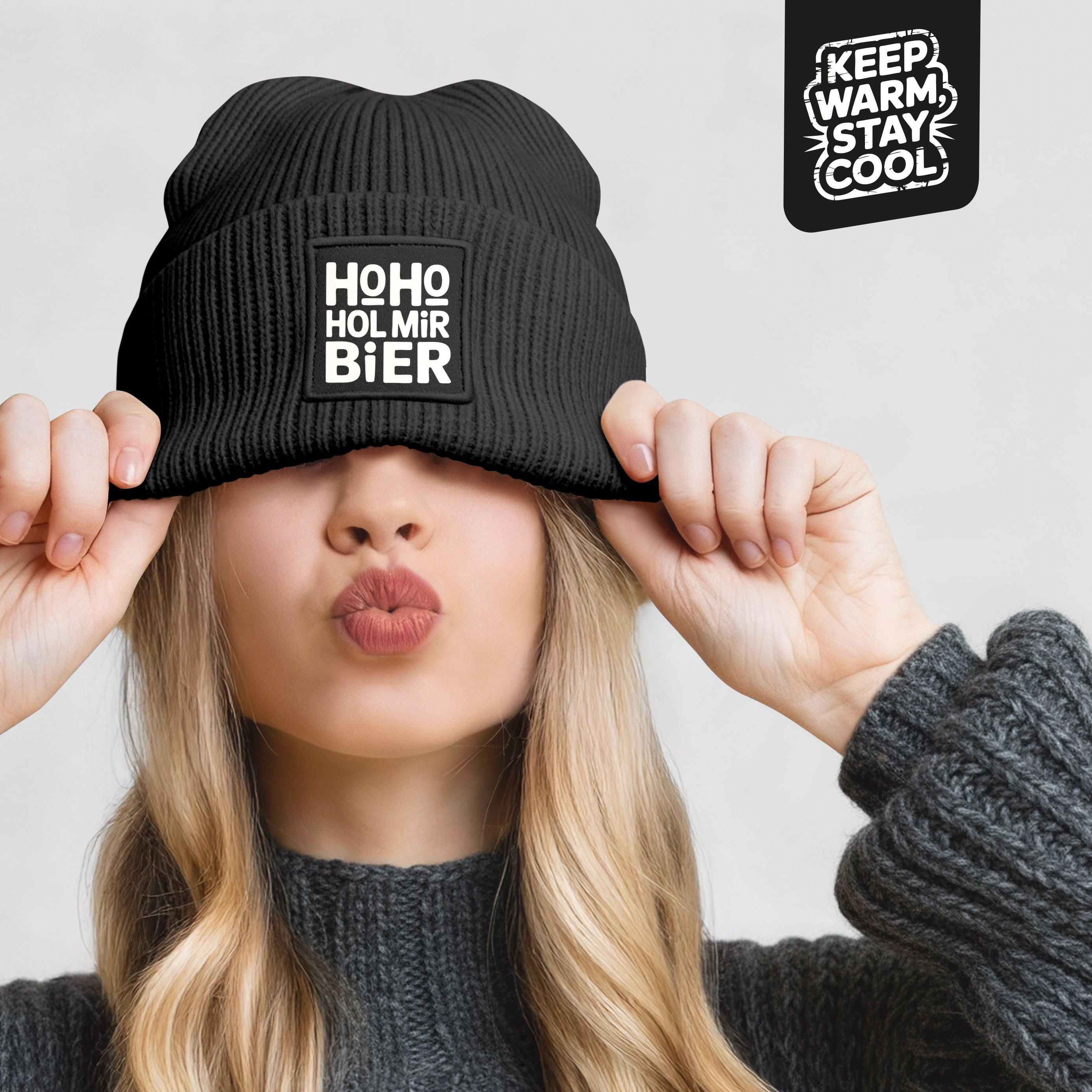 MoonWorks Strickmütze Damen Beanie Strickmütze Spruch Weihnachtsmann Santa Ho Ho Hol mir
