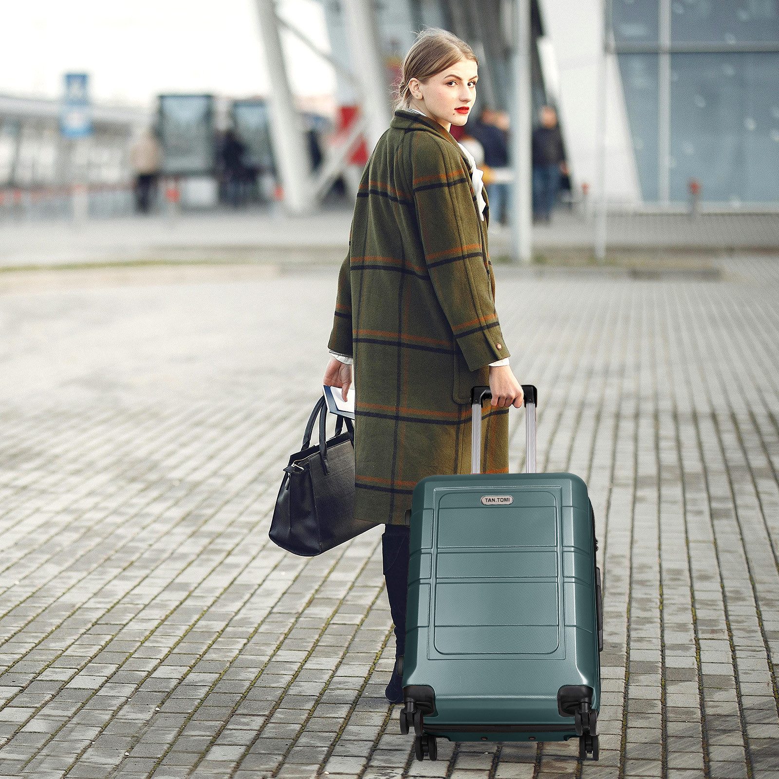 TAN.TOMI Handgepäckkoffer Trolley Hartschalenkoffer Hard Shell Hartschalenkoffer Trolley Koffer, 4 Rollen, Reisekoffer Reisekofferset Gepäck mit Zahlenschloss – Bild 3 von 5