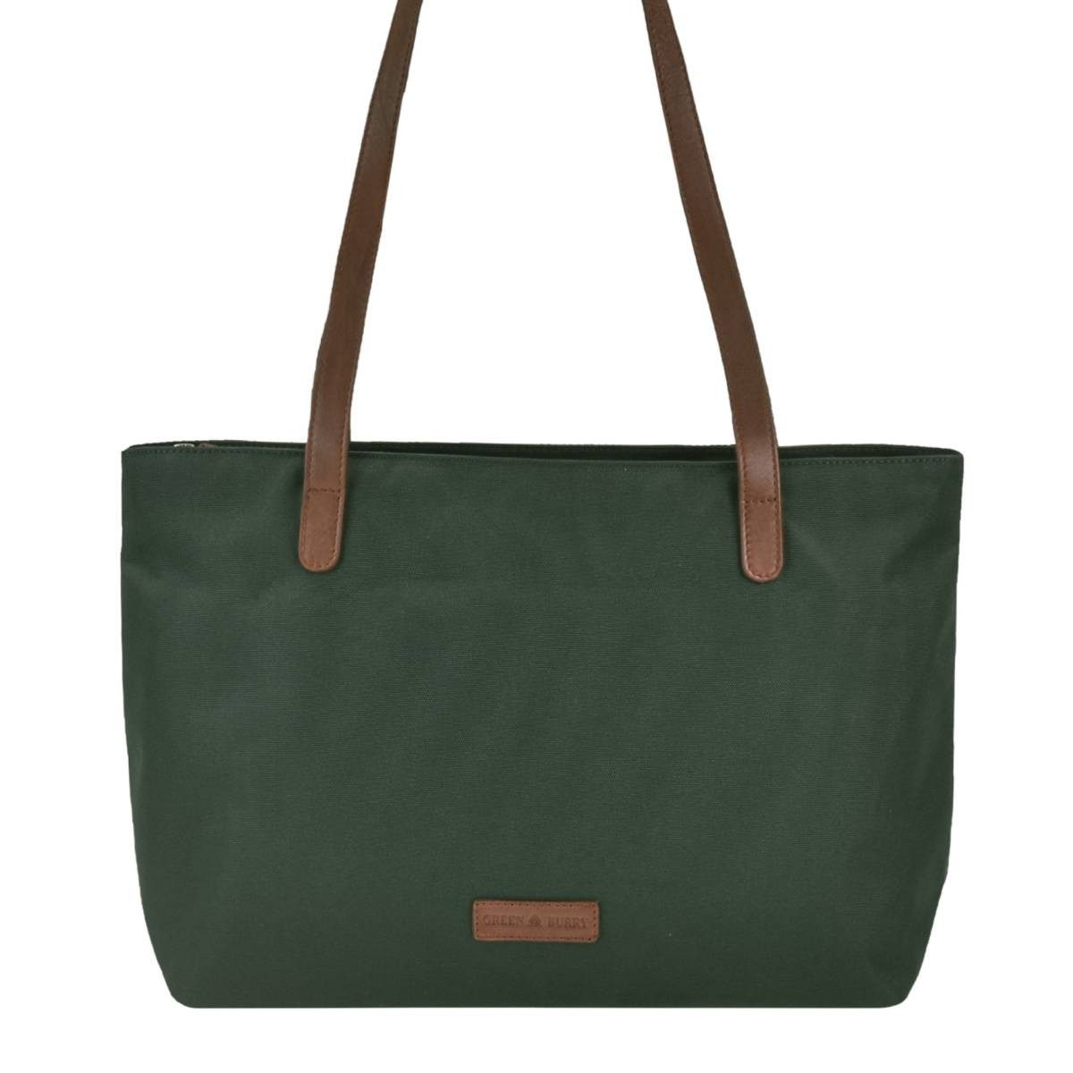 Greenburry Shopper "Diana" Nylon Schultertasche 40x25cm, leicht, kompakt, praktisch, lange Gurte, grün