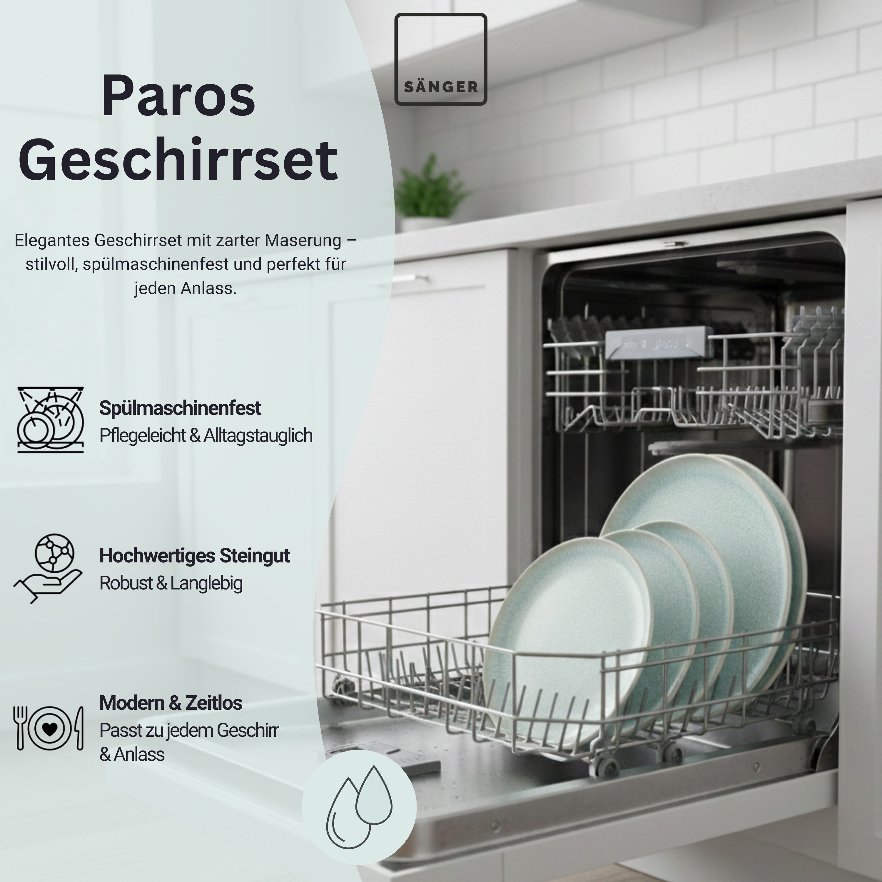 SÄNGER Tafelservice Paros (12-tlg), 4 Personen, Steingut, Blau Türkis, Handmade Premium Collection – Bild 5 von 5