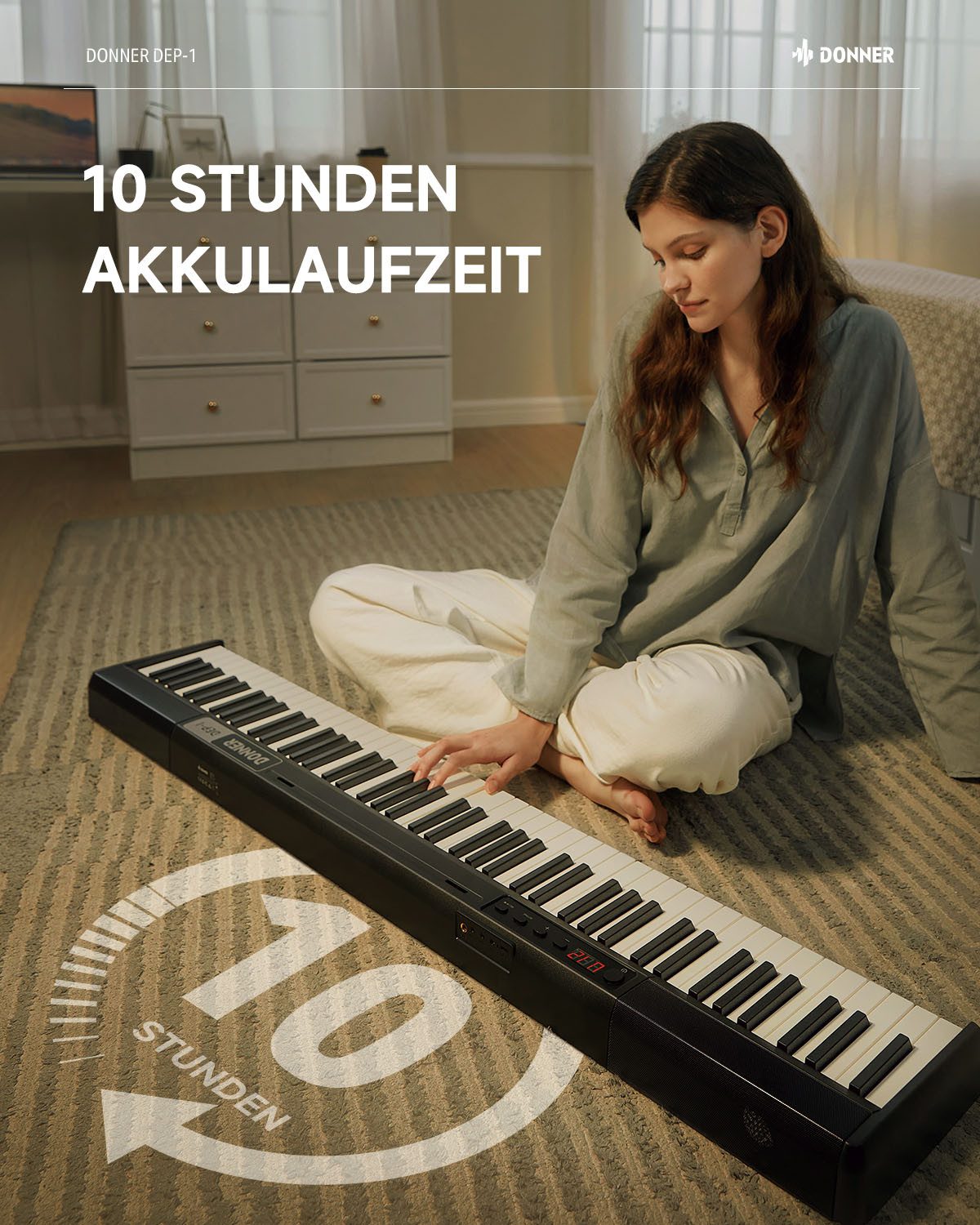 Donner Home-Keyboard Klavier 88 Tasten Elektro piano Einsteiger Tragbares E-Piano DEP-1 (Set, mit Ständer, Sustain-Pedal, Transporttasche und Keyboard-Aufkleber – Bild 3 von 5