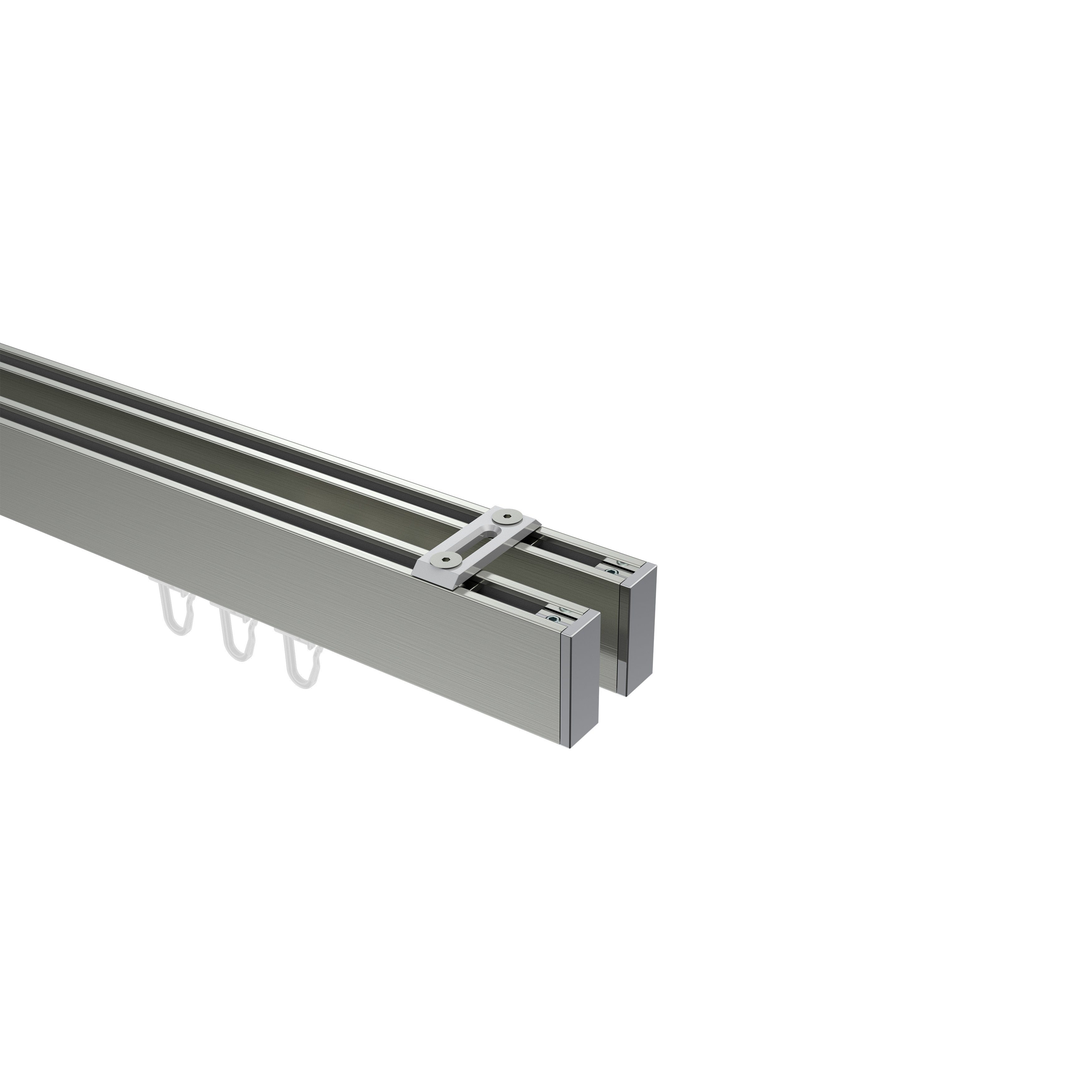 Gardinenstange Smartline Paxo, INTERDECO, 2-läufig, 14x35 mm, eckig, Deckenmontage, Edelstahl-Optik / Chrom