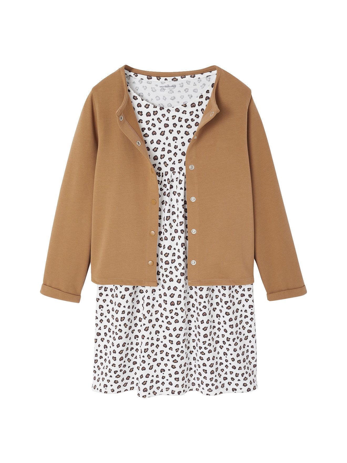 vertbaudet Kleid & Hose Mädchen-Set: Sweatjacke & Blumenkleid Blumenprint