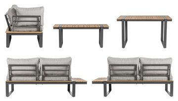 Bizzotto Gartenlounge-Set SVEN, mit Tisch & Sitzbank, Aluminium, Anthrazit, (5-tlg), Polywood, mit Polsterauflagen, B 240 x T 240 cm