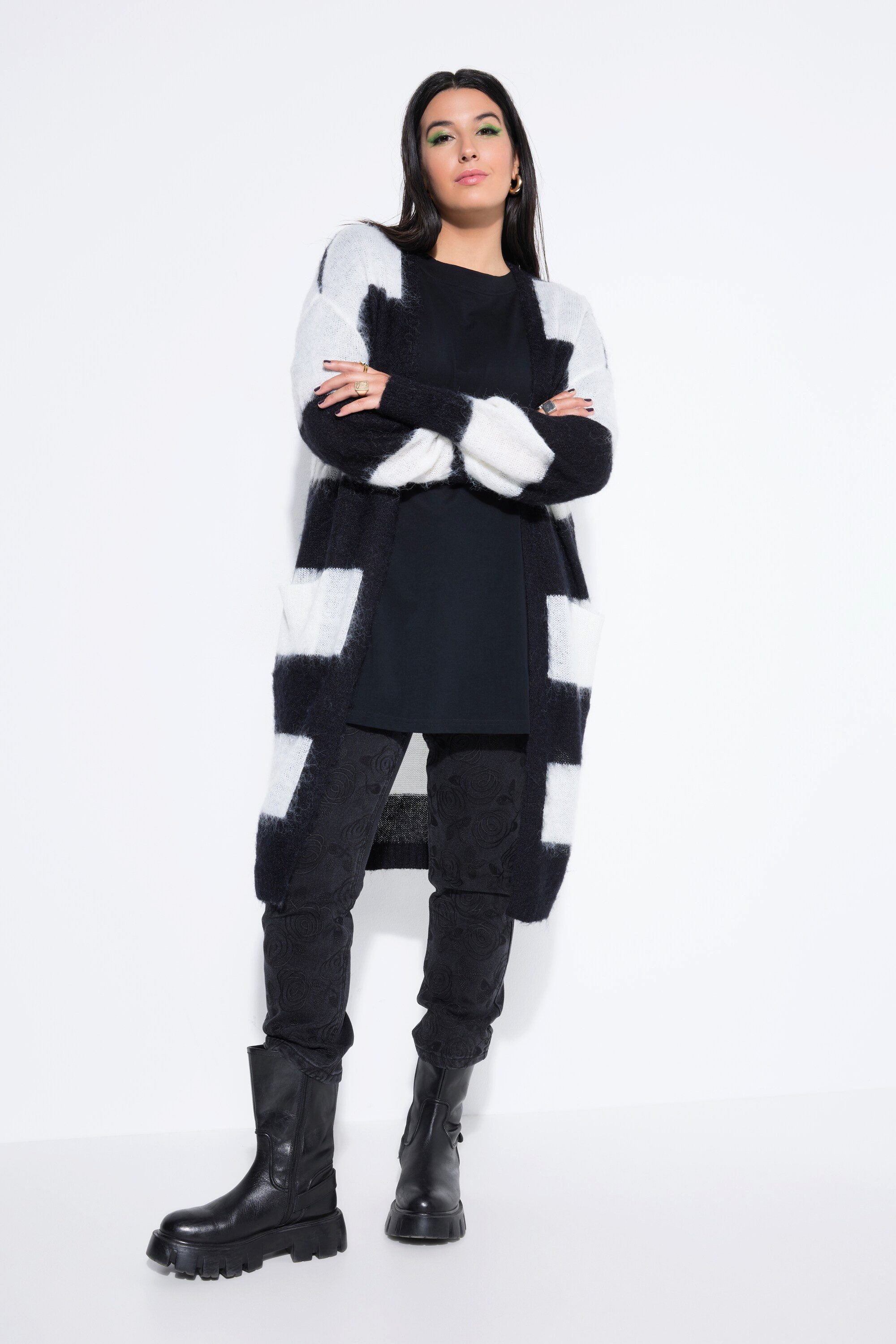 Studio Untold Strickjacke Long-Strickjacke offene Form Blockstreifen