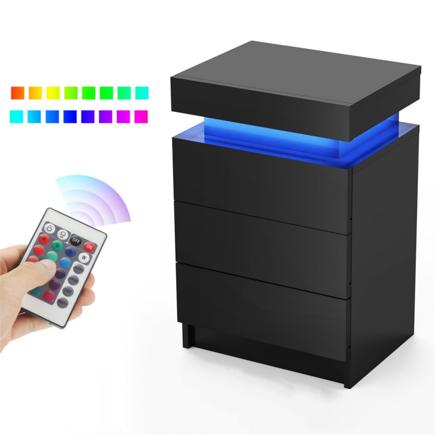 oyajia Nachttisch Hochglanz Nachtschrank mit 2 Schubladen,LED-Beleuchtung 1 günstig online kaufen