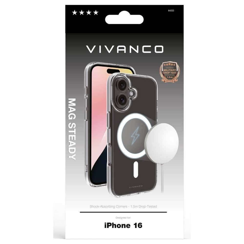 Vivanco Handyhülle Mag Steady Anti Shock Cover, Magnetic Wireless Charging 64222, Induktives Laden, Sanddicht, Spritzwasserfest, Staubdicht
