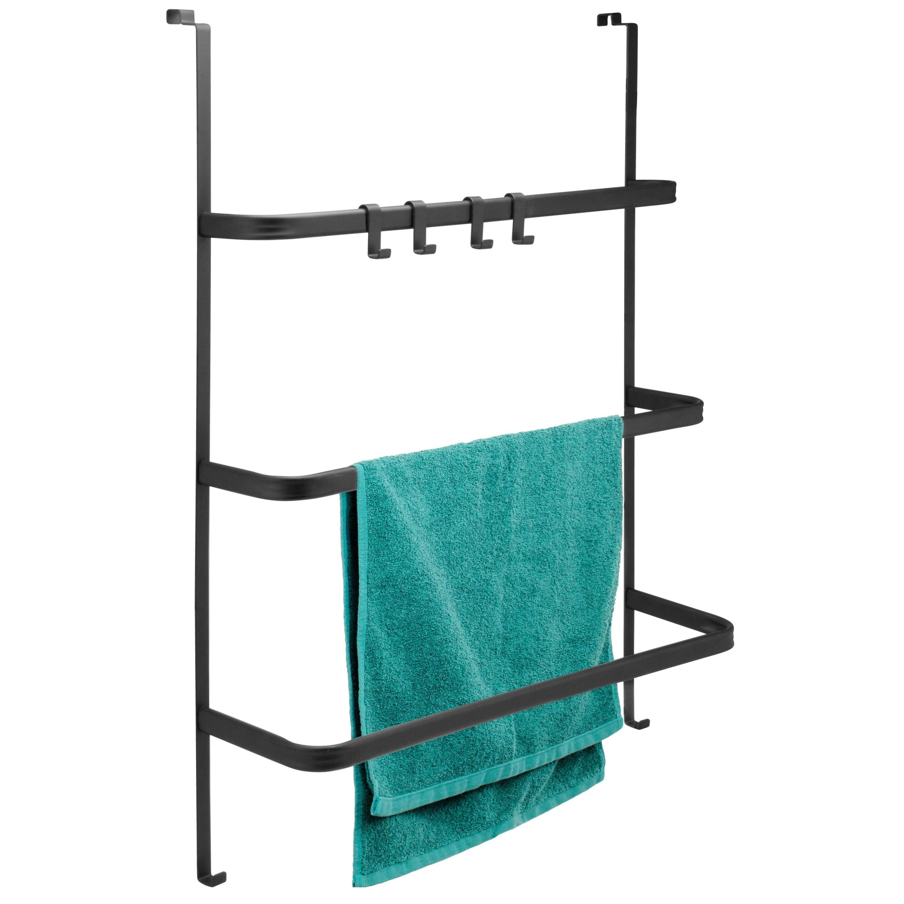 bremermann Handtuchhalter Tür-Hängeregal aus Metall, 3 Handtuchstangen und 4 Haken