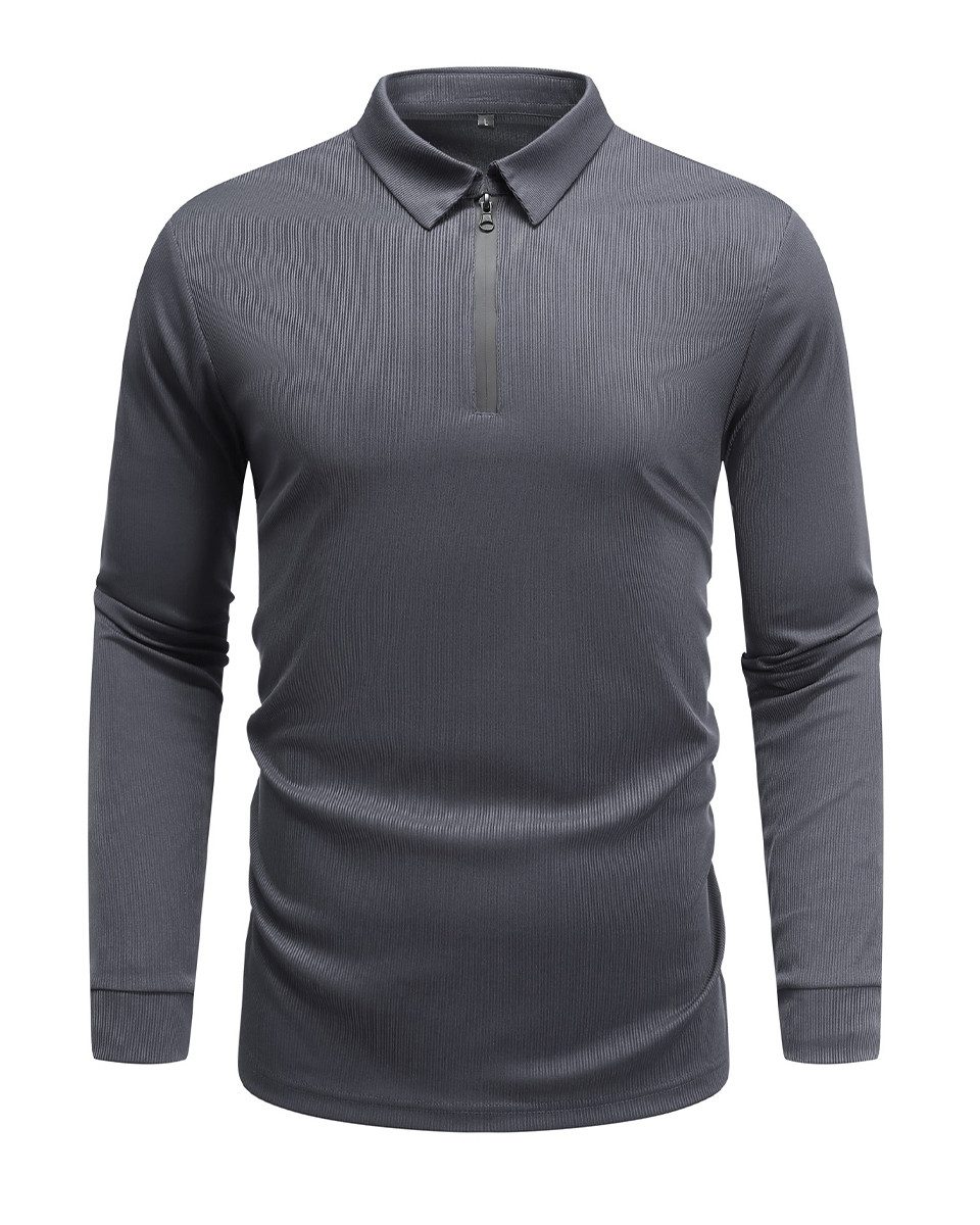 Allthemen Langarm-Poloshirt mit Reißverschluss Herren Poloshirt unifarben günstig online kaufen