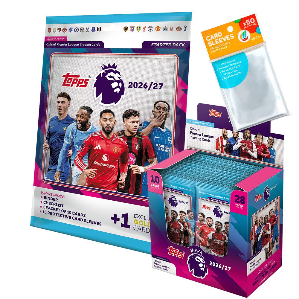 Topps Sammelkarte Premier League 2026/27 - 1 Starter + 1 Display (28 Booster) + Hüllen