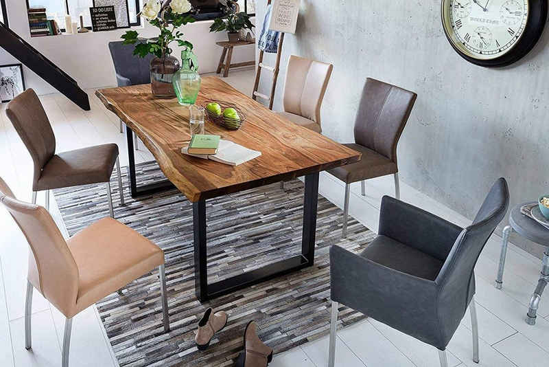 Junado® Baumkantentisch »Tops&Tables«, massives Akazienholz, natur- oder nussbaumfarben, natürlicher Baumkante, Metallgestell U-Form in schwarz oder silberfarben