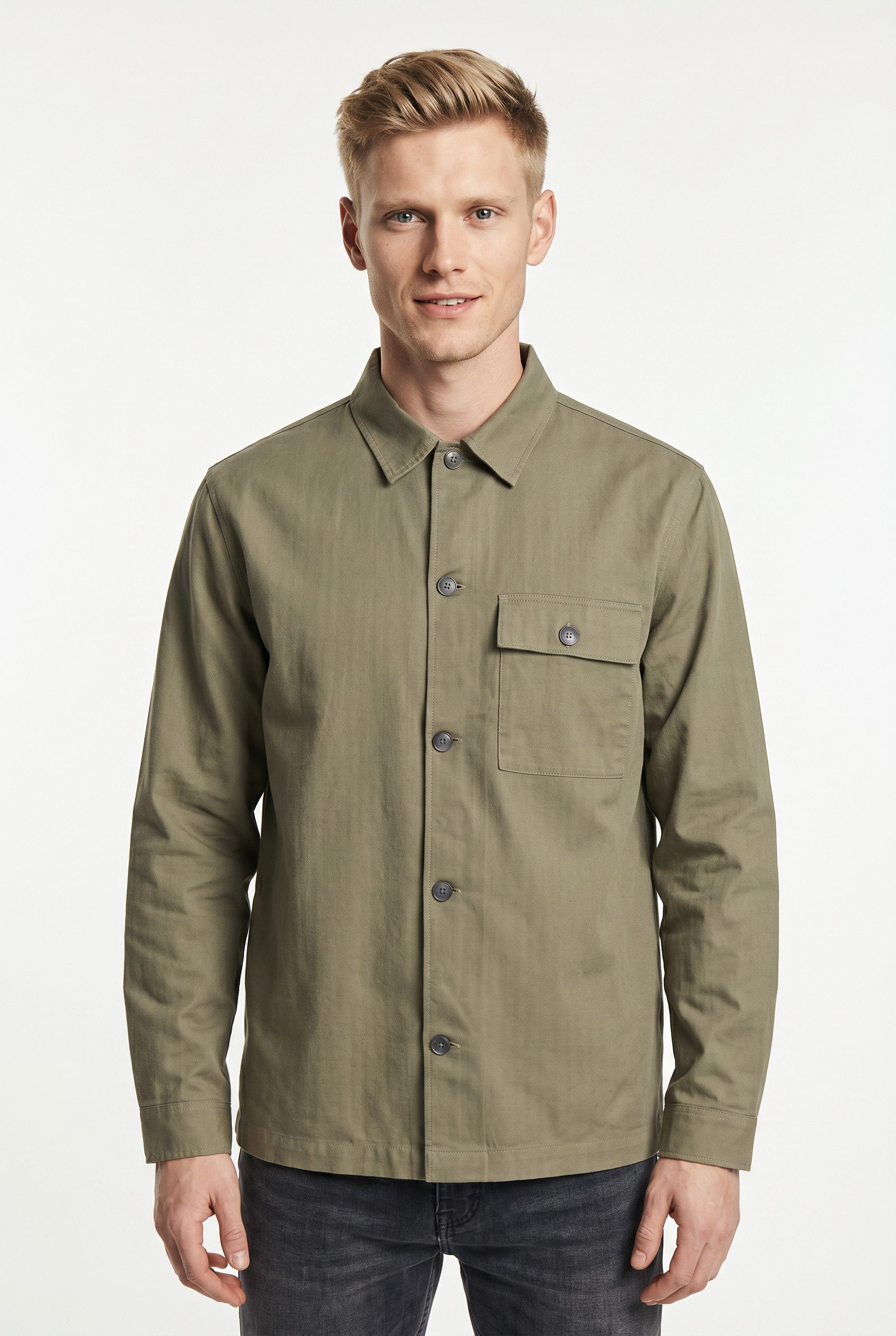 Jack & Jones Langarmhemd JPRBLATYLER HERRINGBONE L/S OVERSHIRT mit Brust Tasche