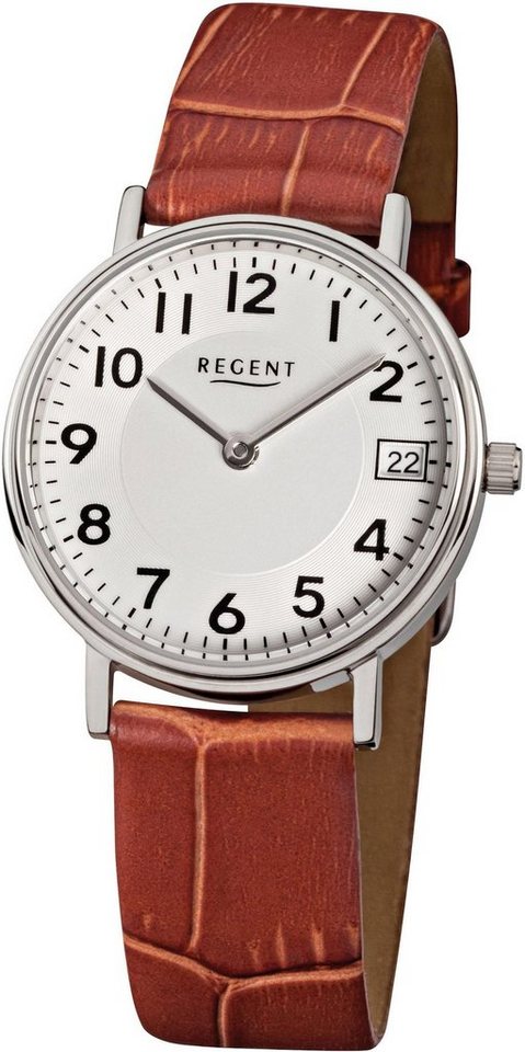 Regent Quarzuhr Regent Damen-Armbanduhr braun Analog F-329, Damen  Armbanduhr rund, klein (ca. 28mm), Lederarmband