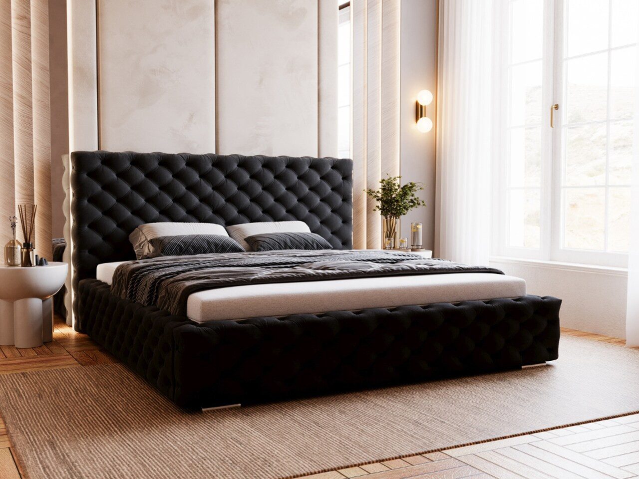 GrainGold Polsterbett Astra (Set, Polsterbett, Lattenrost, Bettkasten), mit Bettkasten, mit Lattenrost, Verchromte Metallbeine, Modern Stil