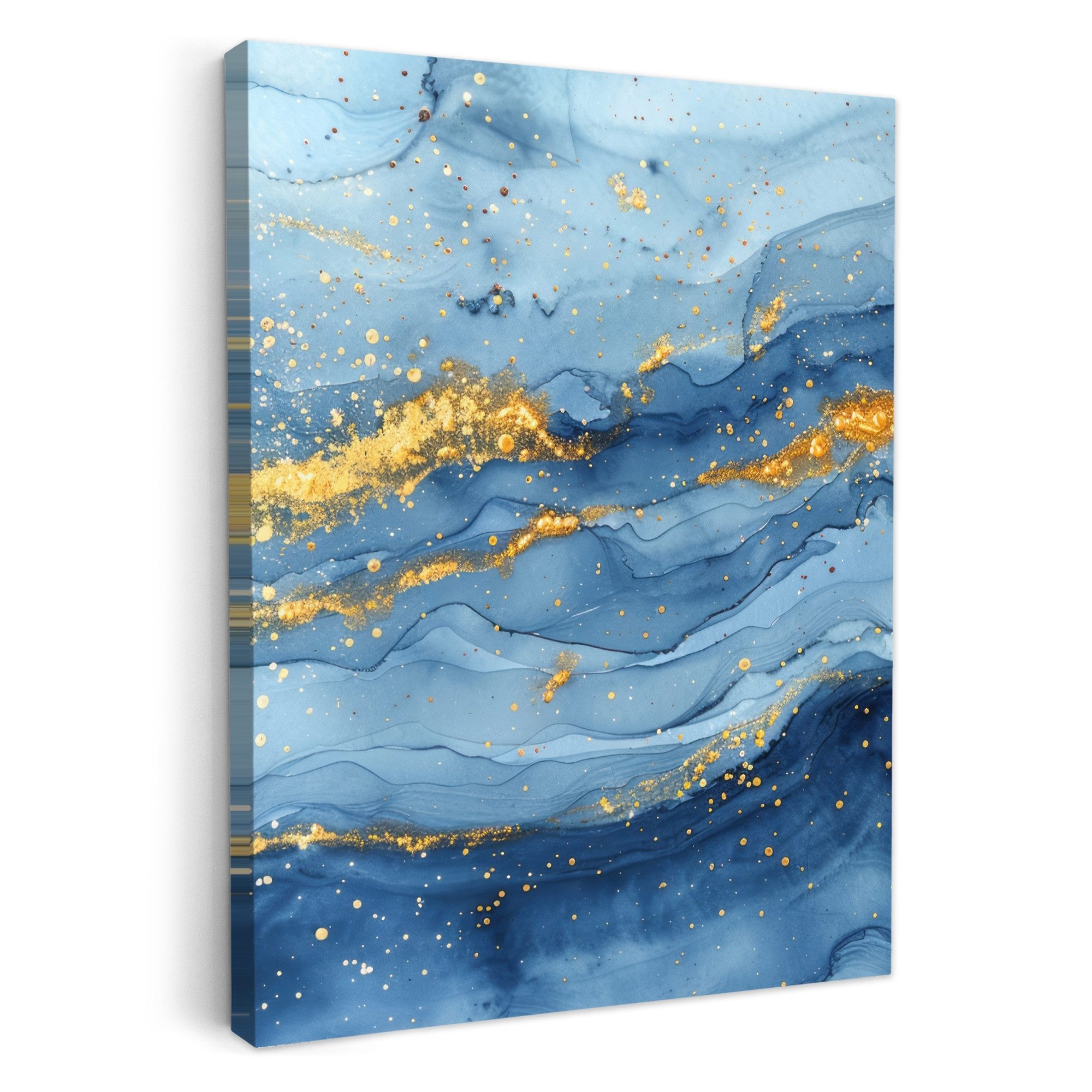 OneMillionCanvasses® Leinwandbild Aquarell - Blau - Kunst - Gold - Luxus - Modern, Fotodruck (1 St), Badezimmer Deko, Bilder Bad, Gäste WC Wanddeko 30x40 cm