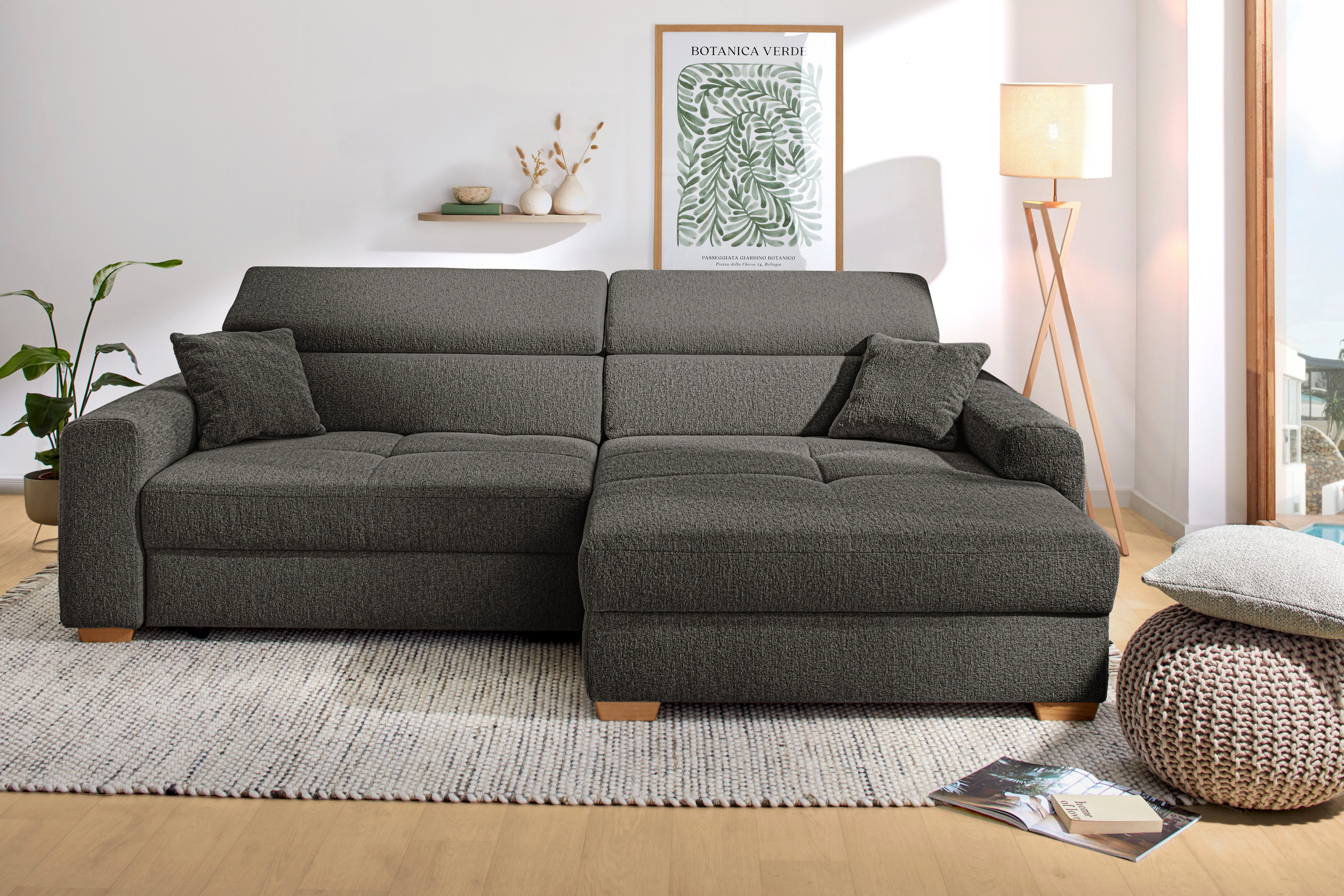 Jockenhöfer Gruppe Ecksofa Slider L-Form, B: 277 cm Couch, 60cm elektrische Sitztiefenverstellung, 140kg Belastbarkeit, USB-Anschluss, Kopfteilverstellung & Zierkissen