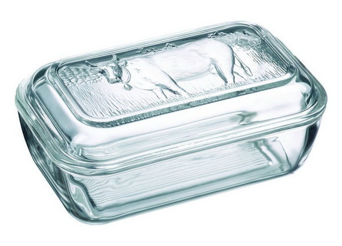 WestCraft Butterdose Butterdose Kuhglück, Glas-Dose Butter 250g aus Borosilikatglas, Glas, (1-tlg., 1 x Glasbutterdose mit Deckel), Schickes Design mit Kuh-Motiv: Ein Hingucker in jeder Küche.