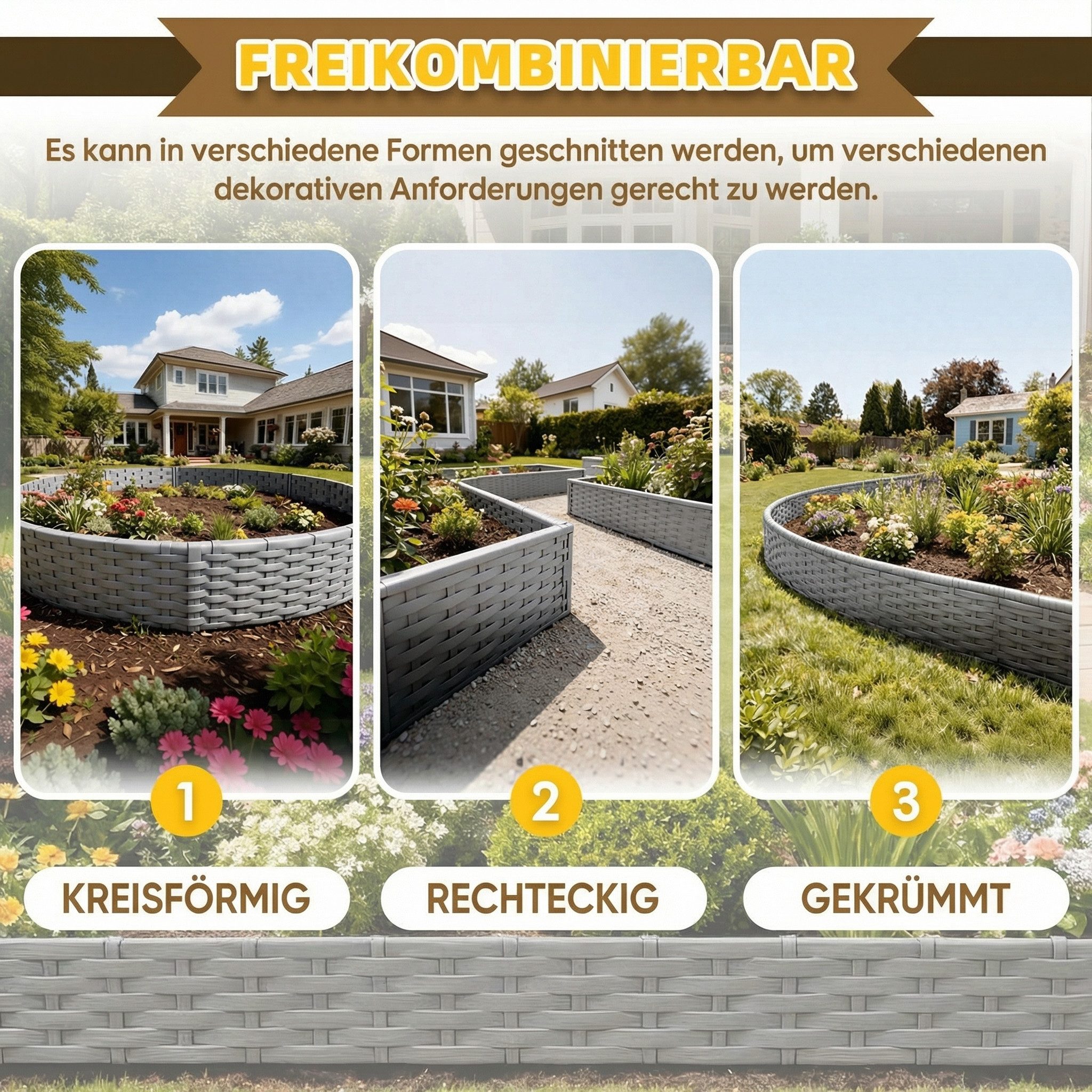 Huracan Beetumrandung Kunststoff Rasenkante Rattan-Optik, Beeteinfassung Beetumrandung Gartenpalisade, Wetterfeste UV-beständige Beetzaun Randsteine, Flexible S – Bild 2 von 5
