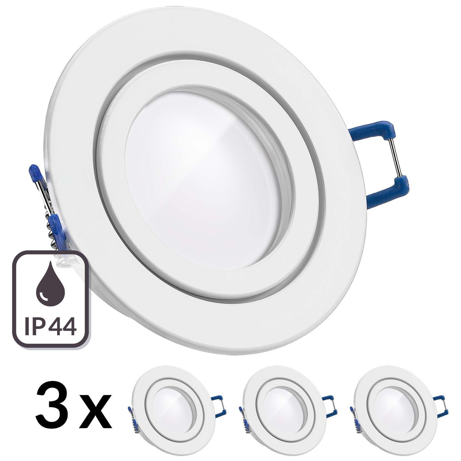 LEDANDO LED Einbaustrahler 3er IP44 LED Einbaustrahler Set extra flach in weiß mit 5W Leuchtmitte