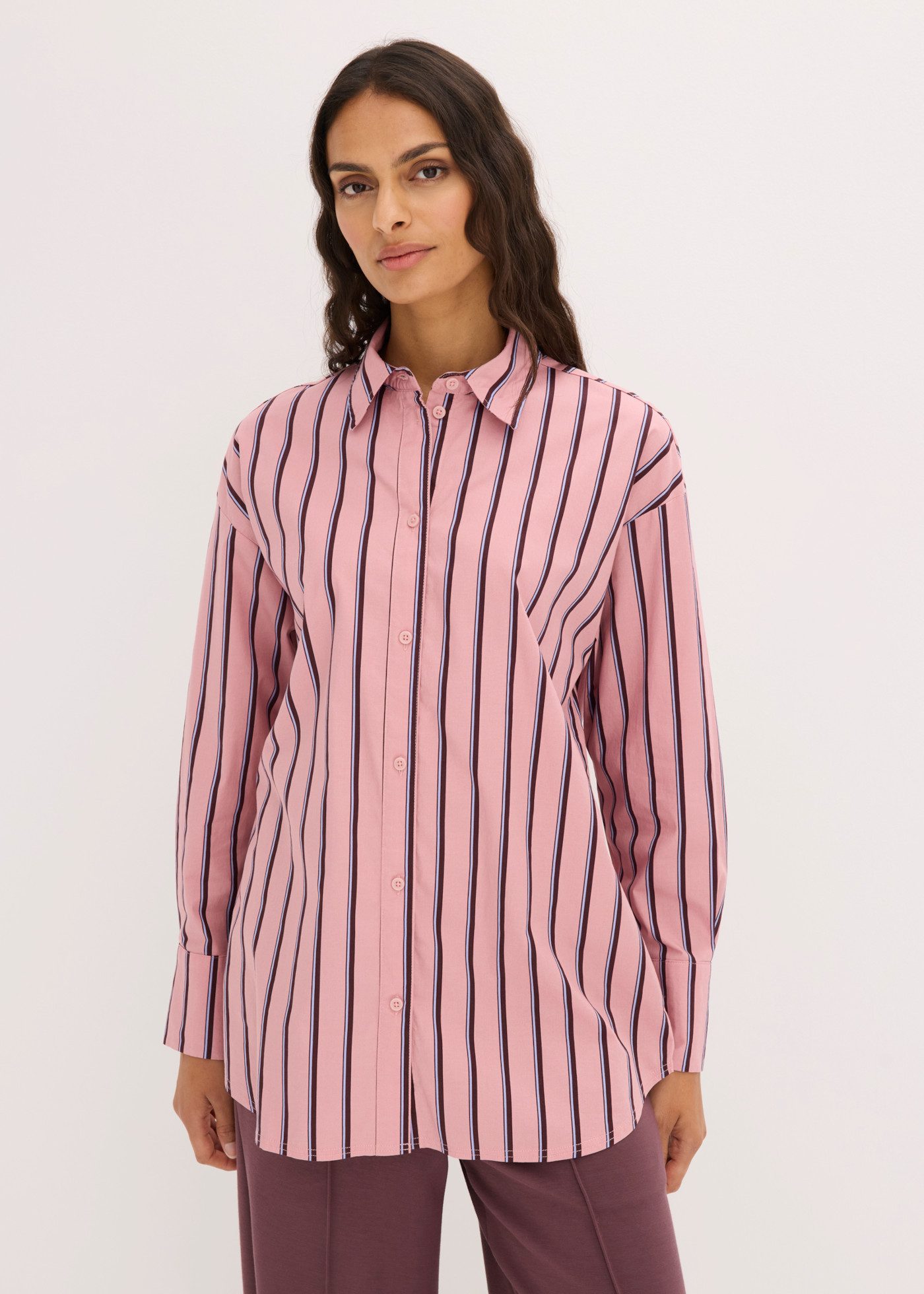 bonprix Hemdbluse Oversize-Passform, hüftbedeckende Länge, mit überschnittener Schulter