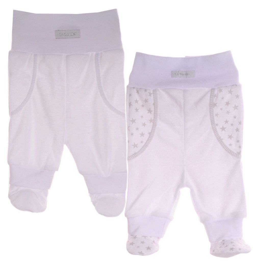 La Bortini Schlupfhose Baby Hose 2er Pack in Weiß Strampler mit Füßchen aus Baumwolle, neutral, 44 50 56 62 68 74 80 86