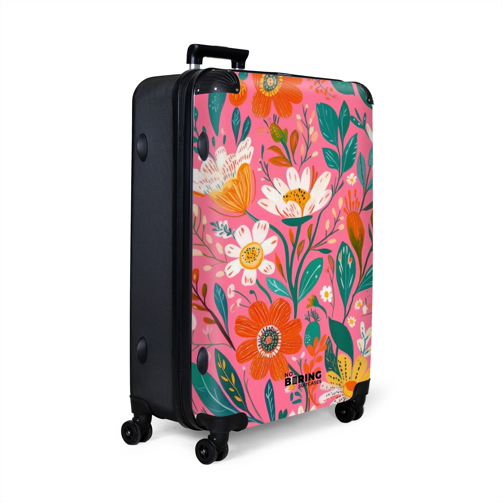 NoBoringSuitcases.com© Hartschalen-Trolley Feldblumen mit rosa Hintergrund günstig online kaufen