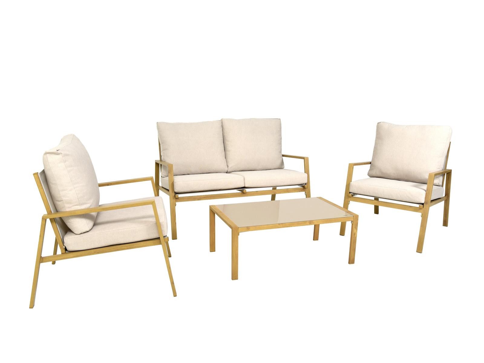 bellavista - Home&Garden® Gartenlounge-Set Lounge-Set Palamos Aluminium Holzoptik 4-teilig mit Kissen